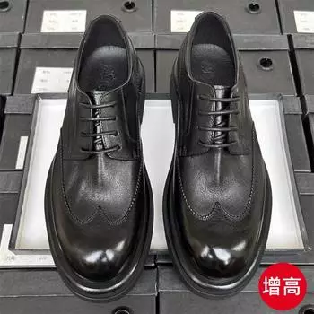 Гравированные кожаные туфли Brock, мужские деловые, деловые, кожаные, дышащие, для жениха, свадебные, мужские, кожаные туфли, толщина которых увеличивается 38 чёрный