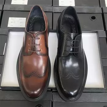 Гравированные кожаные туфли Brock, мужские деловые кожаные дышащие рабочие туфли для костюма, мужские свадебные туфли для жениха, высокого класса 38 чёрный