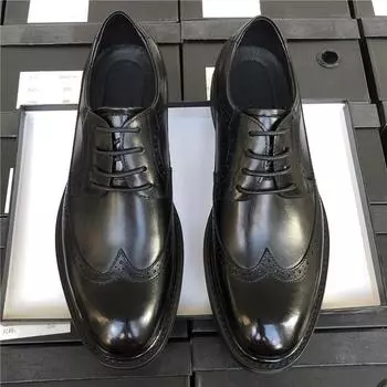 Гравированные кожаные туфли Brock, мужские деловые, повседневные, дышащие, костюмные, рабочие туфли, мужские свадебные туфли для жениха 38 чёрный