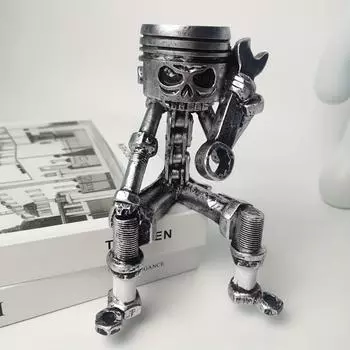 Гравированный череп из смолы, настольное произведение искусства, гравированный череп с ключом, украшение ручной работы в виде поршня, ретро-механический стиль, M