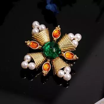 Гравированный крест с имитацией жемчуга, покрытый глазурью красного и зеленого цвета, брошь в виде сокровища, женская брошь в стиле ретро, индивидуальная булавка для корсажа