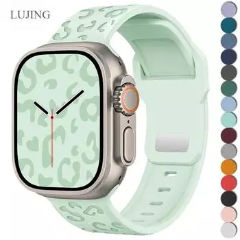 Гравированный силиконовый ремешок для Apple Watch Band Ultra 2 49 мм 45 мм 44 мм 42 мм 41 мм 38 мм 40 мм Браслет для Iwatch Series 9 8 7 6 SE 5 4 For 38mm 40mm 41mm чёрный