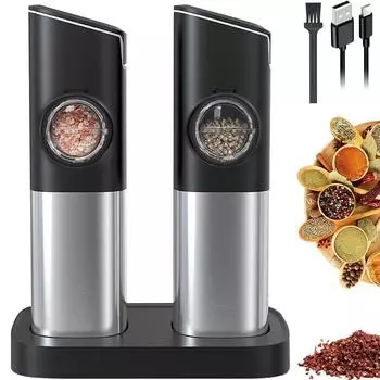 Гравитационная мельница для соли и перца, электрическая мельница для перца со светодиодной подсветкой и пылезащитной крышкой