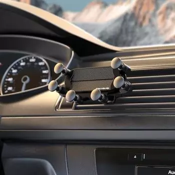 Гравитационный автомобильный держатель. Легкое управление одной рукой. Быстросъемное. Бесшумное и безопасное. Удобное крепление для вентиляционного отверстия. A чёрный