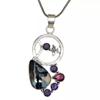 Gray Botswana Agate Amethyst Mother s Day Silver Jewelry Pendant 2.75