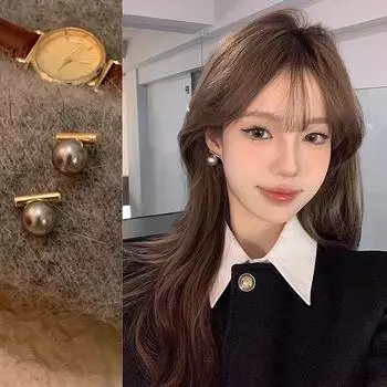 Серьги-гвоздики с серым жемчугом, женские серьги, темперамент, легкие, роскошные, высокого класса, уникальные серьги, нишевый дизайн, чувство