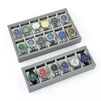 Серый поднос для часов из искусственной кожи с большой вместимостью, 30 ячеек, для хранения мужских и женских ювелирных изделий