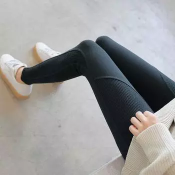 Gray Pure Cotton Patchwork Shark Leggings Women s Outwear 2024 Spring & Fall New Arrival High Waist Slim Looking Stretch Tight Pants Black L(50.00 kg-60.00 kg)
