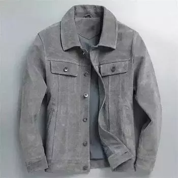 Серая чистая замшевая рубашка на пуговицах, ручная работа, стильная мужская кожаная куртка для дальнобойщика XS серый