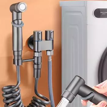 Gray/Silver/Black Handheld Bidet Sprayer Toilet Bidet Toilet Sprayer Set Spray Water Bathroom Shower Double Outlet Angle Valve