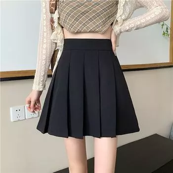 Gray Spring Fashion Tape Small Pleated Skirt Black S