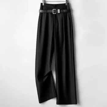 Gray Spring/Summer High Waist Slim Looking Casual Long Pants Suit Black [send belt]] XL [57.50 kg-62.50 kg]]