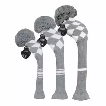 Gray White Lattice Golf Head Cover Fairway Wood and Hybrid washable and Set, Driver, UT, Anti-wrinkle. , soft.