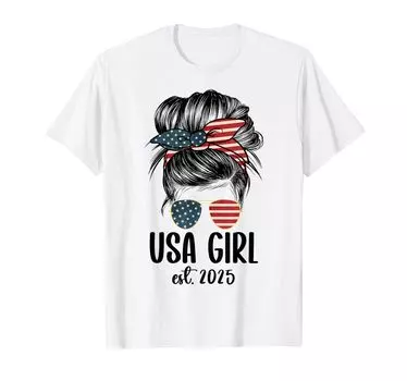 Гражданин США Est 2025 Новое американское гражданство Футболка USA Girl 2025 белый