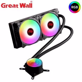 Great Wall 240 RGB с водяным охлаждением, радиатор процессора, ПК, 12 В, двойной вентилятор, 120 мм, водяной кулер для ПК, 4-контактный радиатор компьютерного процессора, алюминий