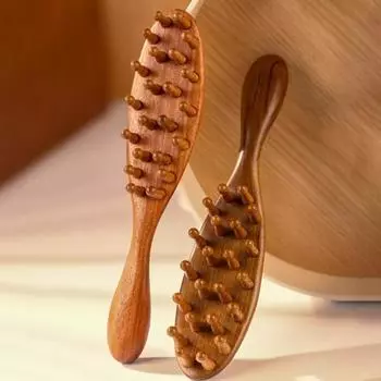 Гребень для волос и кожи головы Meridian Comb из натурального сандалового дерева с длинной ручкой, многофункциональный деревянный массажный гребень с зубчиками, 22 гвоздя