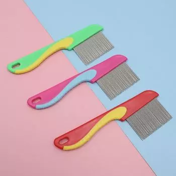 Гребень для вычесывания блох у собак из нержавеющей стали с мелкими зубцами, гребень для вычесывания вшей, принадлежности для чистки шерсти, массажный гребень для шерсти домашних животных blue-L