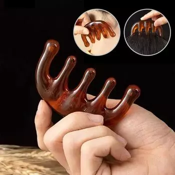 Гребень из рогатого скота, меридианная расческа из коровьей кости, портативный массажный гребень с пятью пальцами, массажер для кожи головы, уход за здоровьем кожи головы 1