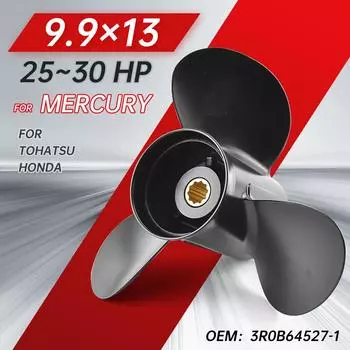 Гребной винт из алюминиевого сплава для подвесного двигателя Tohatsu Mercury Nissan — 9,9 x 13 дюймов, 3 лопасти, 10 шлицев — подходит для лодочных моторов мощностью 25–30 л.с.