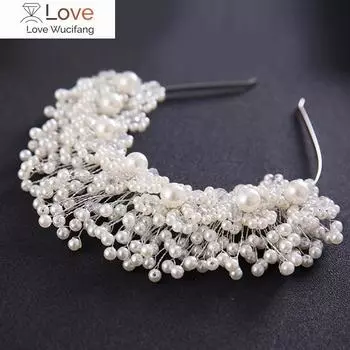 Греческая богиня барокко жемчужная корона тиара повязки для волос для женщин свадебные аксессуары для волос тиара свадебный головной убор украшения для волос Width: Approximately 14cm