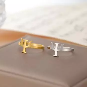 Греческая буква символ PSI Открытое кольцо из нержавеющей стали для мужчин и женщин регулируемый размер психологический символ амулет модные украшения