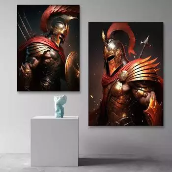 Греческая мифология Бог Арес печать плакатов для гостиной домашний декор миф герой шлем и доспехи холст картина настенное искусство Куадрос без рамки 21*30cm