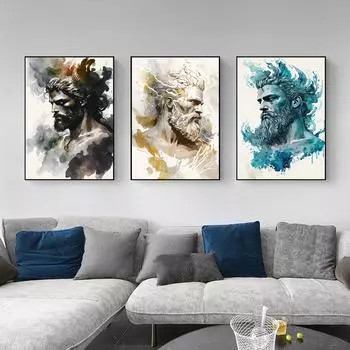 Греческие боги Зевс Посейдон Мифология Плакат Абстракция Нейтральная Акварель Граффити Масляная Живопись Фреска Украшение Дома 21*30cm No Frame