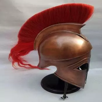 Греческий коринфский шлем с толстым красным пером Римский спартанский доспех