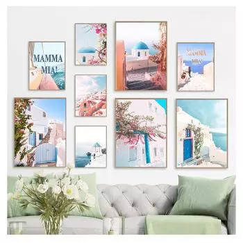 Греческий остров, туристический постер, минималистичный настенный художественный холст, картина, летняя Греция, принты, Mamma mia, декор для общежития колледжа, Санторини 21cm30cm NoFrame