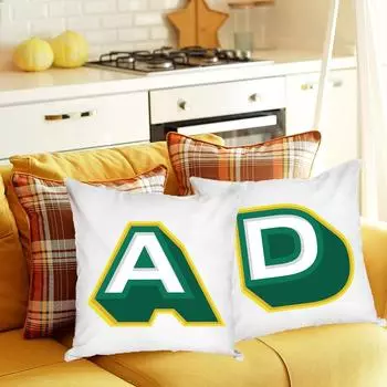 Green 3D Alphabet Letter Effect Print White Square Pillow Case Cushion Cover Adult Children Home Housewarming Birthday Gifts M