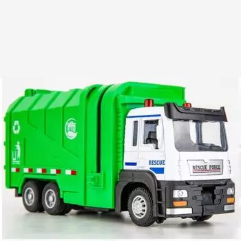 Green Alloy Simulation Garbage Truck Model Toy With Sound And Light Functions