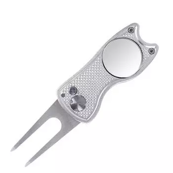 Green Aluminum Golf Divot Repair Tool with Folding Fork and Gift Logo
