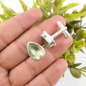 Green Amethyst Gemstone 925 Sterling Silver Jewelry Handcrafted Cufflinks 0.66 CL-6-15