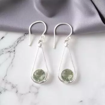 Green Amethyst Gemstone 925 Sterling Silver Jewelry Handcrafted Earrings 1.76 EE-126-15