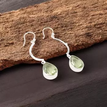 Green Amethyst Gemstone 925 Sterling Silver Jewelry Handcrafted Earrings 2.60 EE-43-37