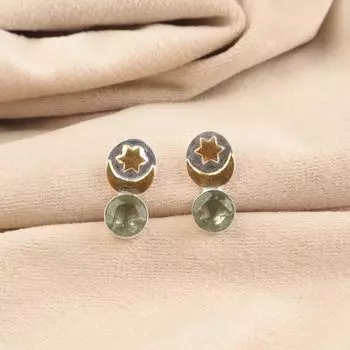Green Amethyst Gemstone 925 Sterling silver Jewelry Push Back Stud Earrings 0.8 EE-141-6