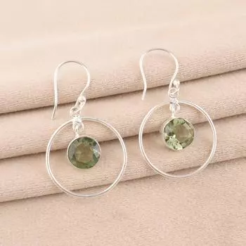 Green Amethyst Gemstone 925 Sterling Silver Jewelry Handcrafted Earrings 1.60 EE-5-43
