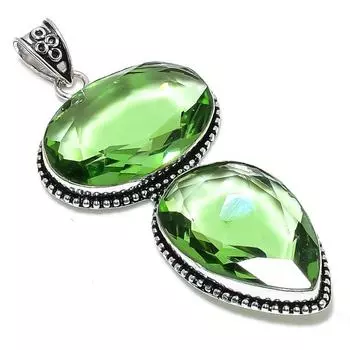 Green Amethyst Gemstone Handmade 925 Sterling Silver Jewelry Pendant 3.55 g8C27