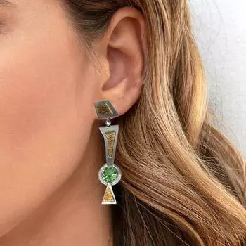 Серьги-унисекс из серебра с зеленым аметистом и драгоценным камнем для женщин в этническом стиле 1,5 дюйма