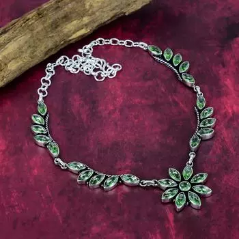 Green Amethyst Handmade Gemstone Necklace, 925 Solid Sterling Silver Necklace Antique Jewelry, For Engagement Gift