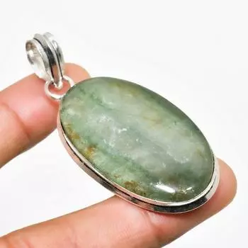 Подвеска из серебра 925 пробы с драгоценным камнем зеленым апатитом, ручная работа, 2,27 дюйма 2.27 зелёный