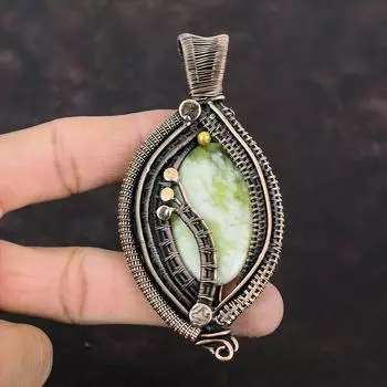 Зеленый арагонит кулон медная проволока обернутый кулон медные украшения ручной работы настоящий драгоценный камень кулон антикварный кулон для подарка проволочная обертка ювелирные изделия