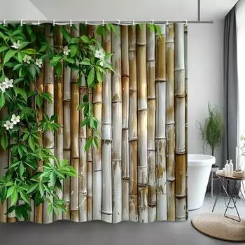 Green Bamboo Shower Curtain Zen Meditation Nature Botanical Polyester Fabric Shower Curtains Bathroom Decor with Hooks 90x180cm
