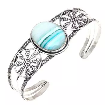 Green Botswana Agate Gemstone Silver Jewelry Cuff Bracelets 7 Adjustable