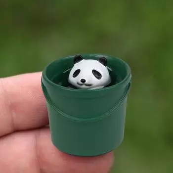 Green Bucket Sitting Panda Figurine Resin Animal Statue Sculpture Home Office Desktop Decoration Cake Topper Ornament
