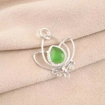 Green Cat s Eye Gemstone 925 Solid Silver Jewelry Handmade Pendant Gift For Mom PP-38-50