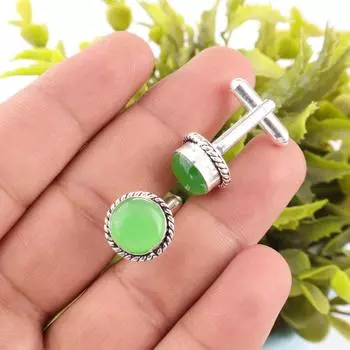 Green Cat s Eye Gemstone 925 Sterling Silver Jewelry Handcrafted Cufflinks 0.51 CL-3-22