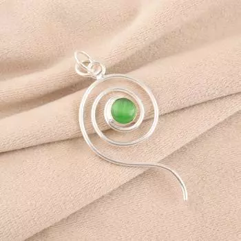 Green Cat s Eye Gemstone 925 Sterling Silver Jewelry Handmade Necklace Pendant PP-42-44