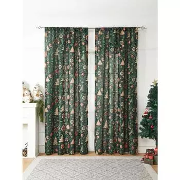Зеленые новогодние елки, шторы, атмосфера праздничной вечеринки, шторы, гостиная, спальня, карнизные шторы 140x100cm&Fixed Pleat зелёный