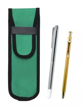 Green Cloth Pencil Case with Metal Pointer and Slim 60 Gold Ballpoint Pen Set Two-Pack (NK02G-701S-SV60KBP-2)